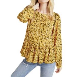 Anthropologie Maeve Floral Peplum Ruffle Blouse Yellow Size XS Casual Boho